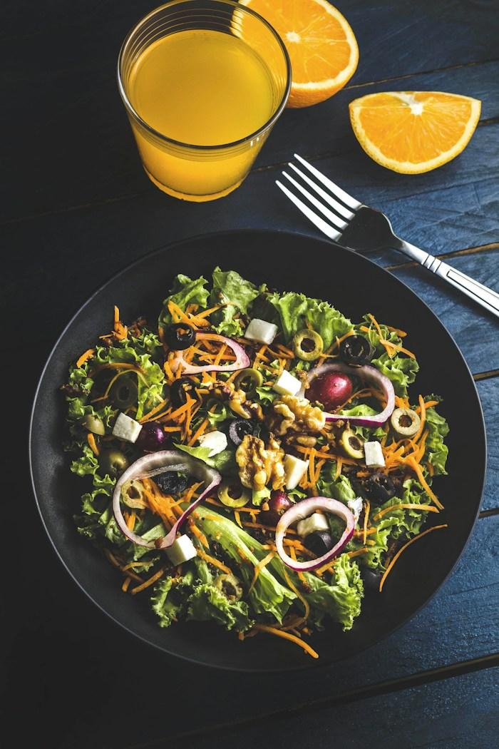 An example salad with vegetables and greens